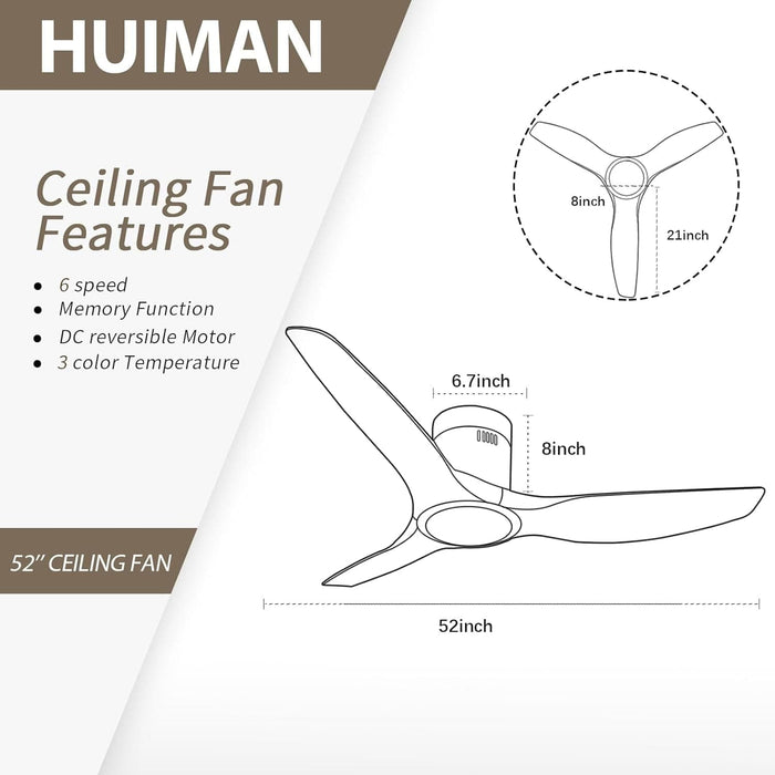 52 in. White Flush Mount Ceiling Fans with Remote, Modern Ceiling Fan with Low Profile Light, Quite Reversible DC Ceiling Fan-5-ErisView