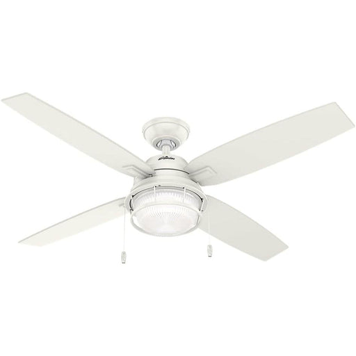 52 in. White Indoor Outdoor Ceiling Fans with LED Light Kit and Pull Chain, Hugger Ceiling Fan with Light, Four Blade Ceiling Fan-1-ErisView