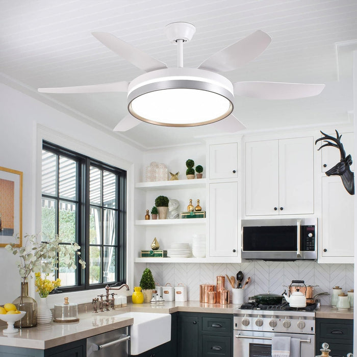 52 in. White Industrial Ceiling Fans with Light and Remote, Farmhouse Modern Dimmable Ceiling Fan for Living Room Bedroom Dining Room-3-ErisView
