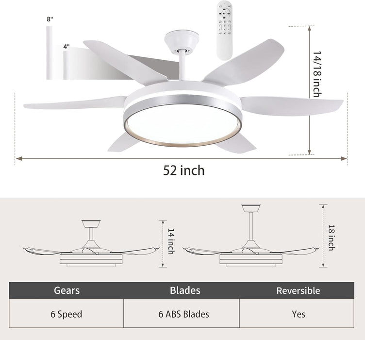 52 in. White Industrial Ceiling Fans with Light and Remote, Farmhouse Modern Dimmable Ceiling Fan for Living Room Bedroom Dining Room-4-ErisView