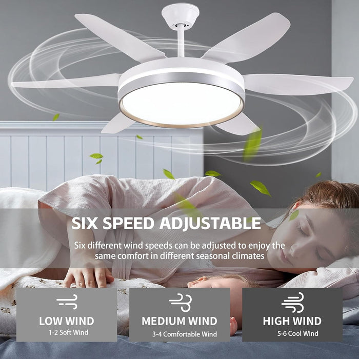 52 in. White Industrial Ceiling Fans with Light and Remote, Farmhouse Modern Dimmable Ceiling Fan for Living Room Bedroom Dining Room-5-ErisView