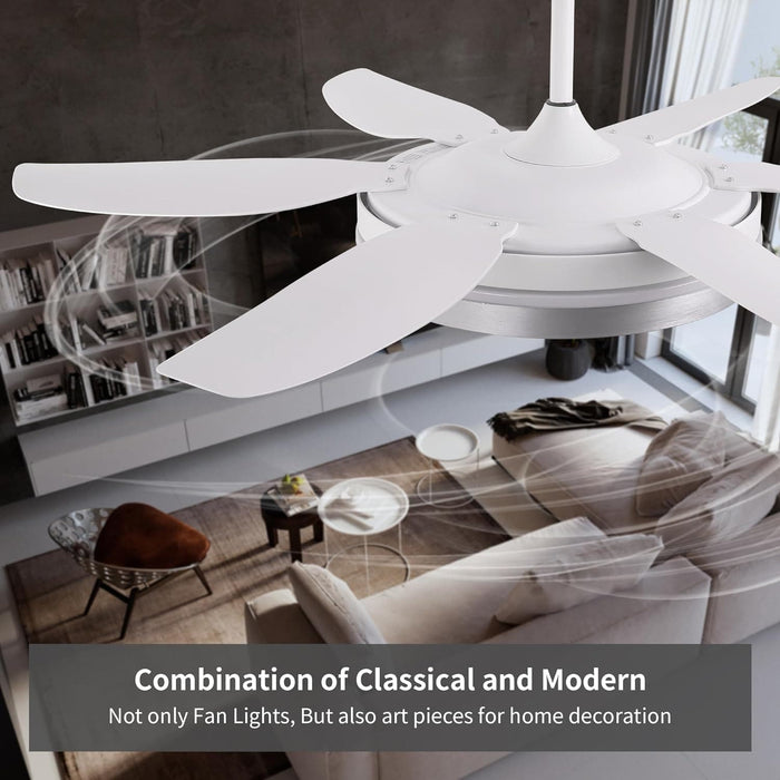 52 in. White Industrial Ceiling Fans with Light and Remote, Farmhouse Modern Dimmable Ceiling Fan for Living Room Bedroom Dining Room-7-ErisView