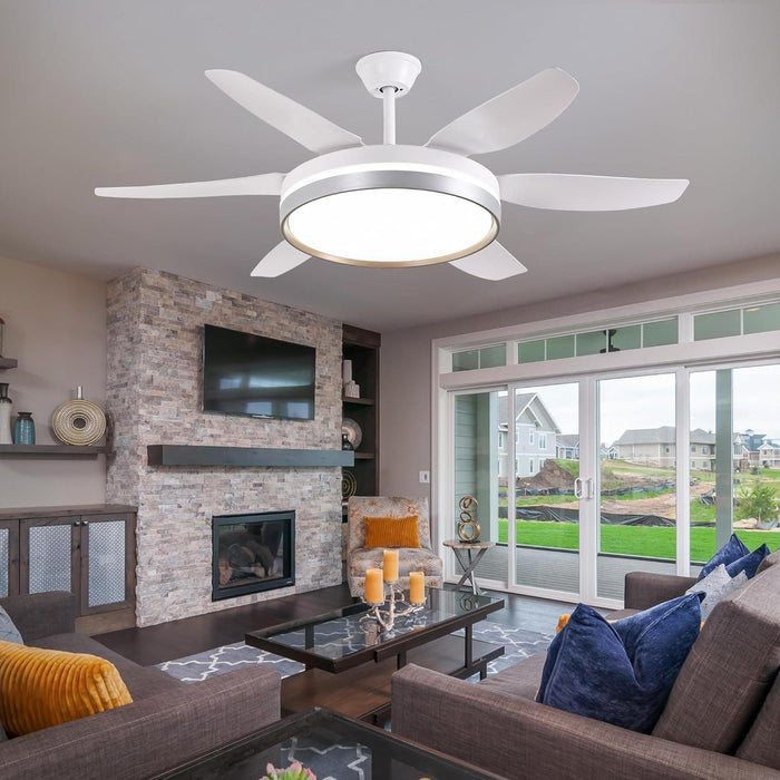 52 in. White Industrial Ceiling Fans with Light and Remote, Farmhouse Modern Dimmable Ceiling Fan for Living Room Bedroom Dining Room-8-ErisView