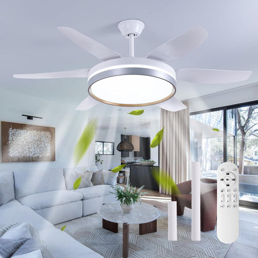 52 in. White Industrial Ceiling Fans with Light and Remote, Farmhouse Modern Dimmable Ceiling Fan for Living Room Bedroom Dining Room-1-ErisView