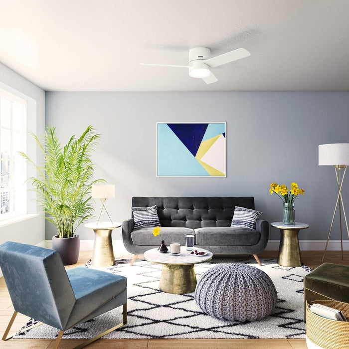 52 in. White Low Profile Ceiling Fan with LED Light Kit and Handheld Remote, Ceiling Hugger Ceiling Fans-5-ErisView