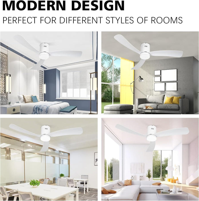 52 in. White Modern Ceiling Fan with Light Remote Control, Reversible Flush Mount Outdoor Patio Ceiling Fan, Farmhouse Ceiling Fan for Bedroom-9-ErisView