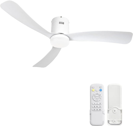 52 in. White Modern Ceiling Fan with Light Remote Control, Reversible Flush Mount Outdoor Patio Ceiling Fan, Farmhouse Ceiling Fan for Bedroom-1-ErisView