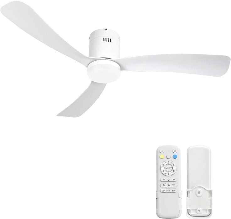52 in. White Modern Ceiling Fan with Light Remote Control, Reversible Flush Mount Outdoor Patio Ceiling Fan, Farmhouse Ceiling Fan for Bedroom-1-ErisView
