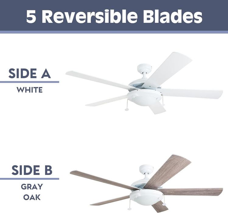 52 in. White Modern LED Ceiling Fan with Light Pull Chain, Reversible Ceiling Fan Winter Summer-3-ErisView