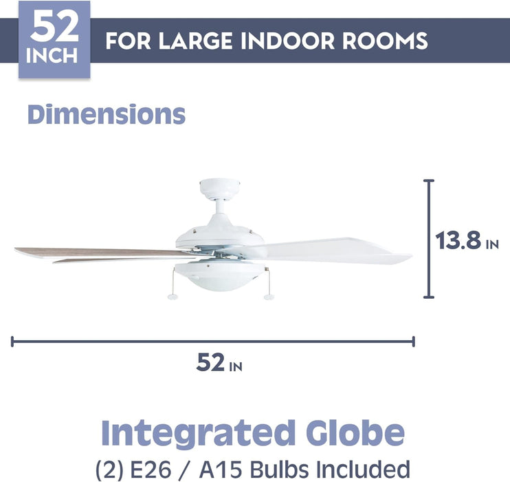 52 in. White Modern LED Ceiling Fan with Light Pull Chain, Reversible Ceiling Fan Winter Summer-5-ErisView