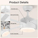 52 in. White Remote Ceiling Fan with Light, Modern Bedroom Ceiling Fans, Kitchen Ceiling Fans, Outdoor Dimmable Reversible Quiet Ceiling Fans-16-ErisView