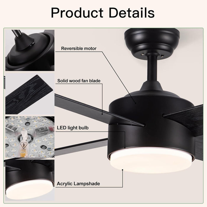 52 in. White Remote Ceiling Fan with Light, Modern Bedroom Ceiling Fans, Kitchen Ceiling Fans, Outdoor Dimmable Reversible Quiet Ceiling Fans-26-ErisView