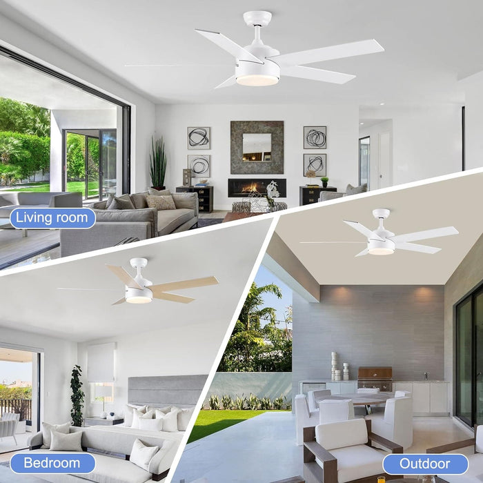 52 in. White Remote Ceiling Fan with Light, Modern Bedroom Ceiling Fans, Kitchen Ceiling Fans, Outdoor Dimmable Reversible Quiet Ceiling Fans-7-ErisView