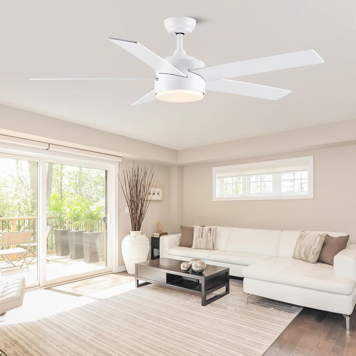 52 in. White Remote Ceiling Fan with Light, Modern Bedroom Ceiling Fans, Kitchen Ceiling Fans, Outdoor Dimmable Reversible Quiet Ceiling Fans-8-ErisView
