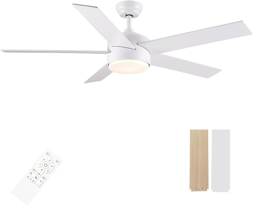 52 in. White Remote Ceiling Fan with Light, Modern Bedroom Ceiling Fans, Kitchen Ceiling Fans, Outdoor Dimmable Reversible Quiet Ceiling Fans-1-ErisView