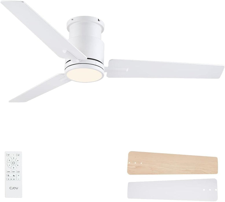 52 in. White Remote Control Ceiling Fan and Light, Flush Mount Reversible Quiet Ceiling Fans, Modern Dimmable Ceiling Fan for Bedroom Living Room -1-ErisView