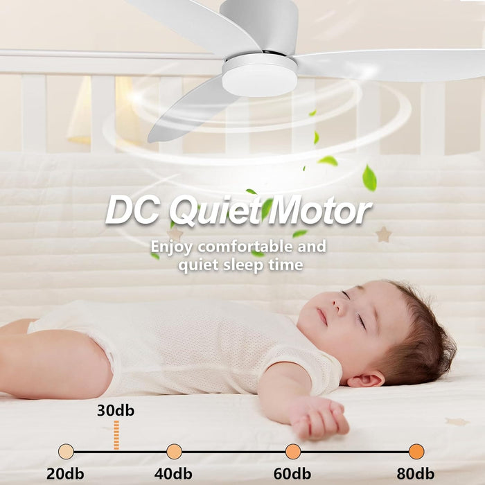 52 in. White Remote Control Ceiling Fan and Light, Modern Flush Mount Ceiling Fan-2-ErisView
