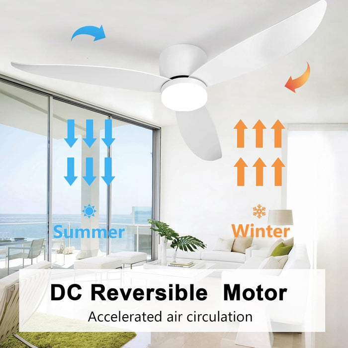52 in. White Remote Control Ceiling Fan and Light, Modern Flush Mount Ceiling Fan-4-ErisView