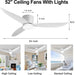 52 in. White Remote Control Ceiling Fan and Light, Modern Flush Mount Ceiling Fan-6-ErisView