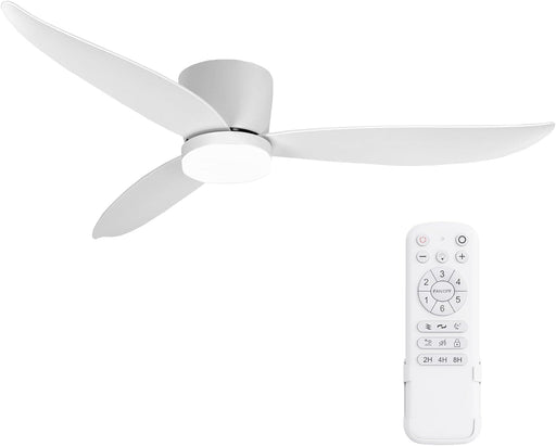 52 in. White Remote Control Ceiling Fan and Light, Modern Flush Mount Ceiling Fan-1-ErisView
