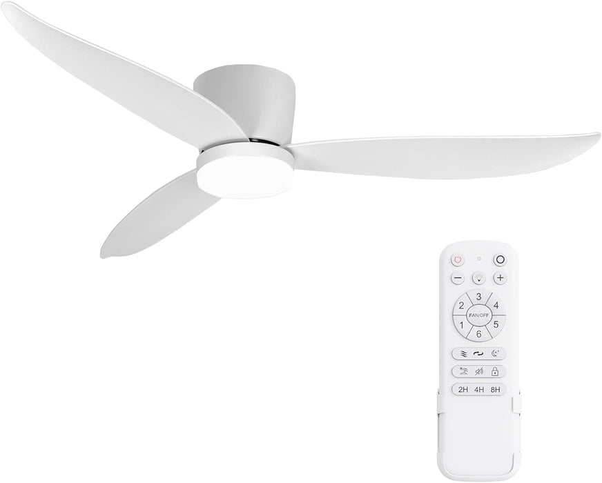 52 in. White Remote Control Ceiling Fan and Light, Modern Flush Mount Ceiling Fan-1-ErisView