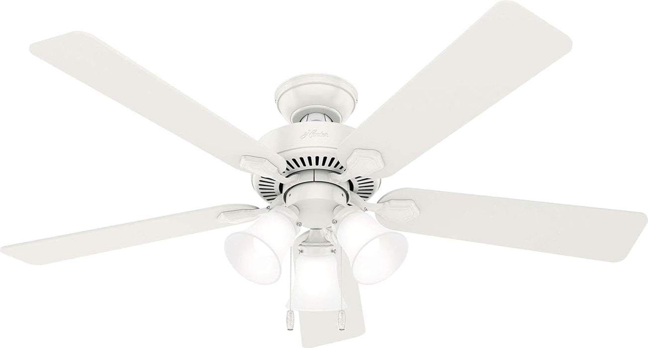 52 in. White Unique Ceiling Fans with Lights Kit and Pull Chain, Hugger Ceiling Fan with Light-1-ErisView