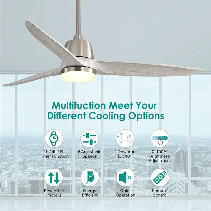 52 in. Wood Ceiling Fan NO Light, 3 Blades Ceiling Fan with Remote, Quiet Energy Efficient Ceiling Fans-16-ErisView