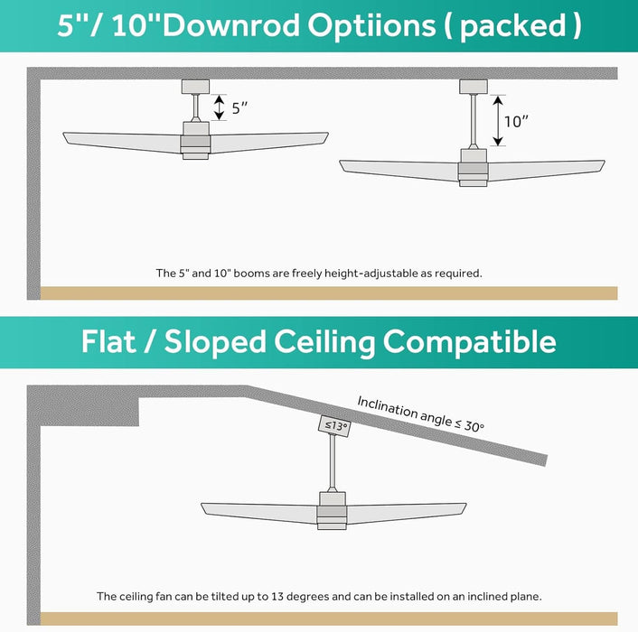 52 in. Wood Ceiling Fan NO Light, 3 Blades Ceiling Fan with Remote, Quiet Energy Efficient Ceiling Fans-19-ErisView