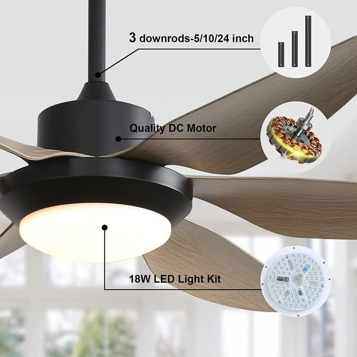 52 in. Wood Ceiling Fan NO Light, 3 Blades Ceiling Fan with Remote, Quiet Energy Efficient Ceiling Fans-26-ErisView