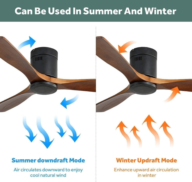 52 in. Wood Ceiling Fan NO Light, 3 Blades Ceiling Fan with Remote, Quiet Energy Efficient Ceiling Fans-2-ErisView