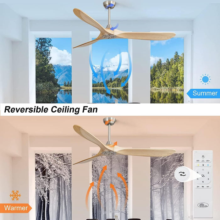 52 in. Wood Ceiling Fan NO Light, 3 Blades Ceiling Fan with Remote, Quiet Energy Efficient Ceiling Fans-40-ErisView