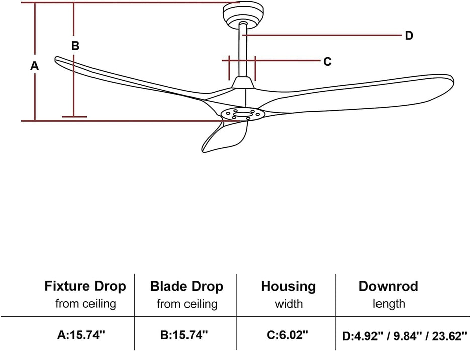 52 in. Wood Ceiling Fan NO Light, 3 Blades Ceiling Fan with Remote, Quiet Energy Efficient Ceiling Fans-41-ErisView