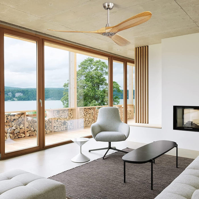 52 in. Wood Ceiling Fan NO Light, 3 Blades Ceiling Fan with Remote, Quiet Energy Efficient Ceiling Fans-42-ErisView