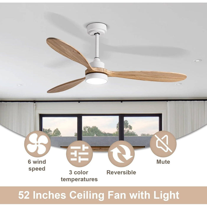 52 in. Wood Ceiling Fan with Light Remote Control, Indoor Outdoor Ceiling Fans with Light, Low Profile Ceiling Fan Light -2-ErisView