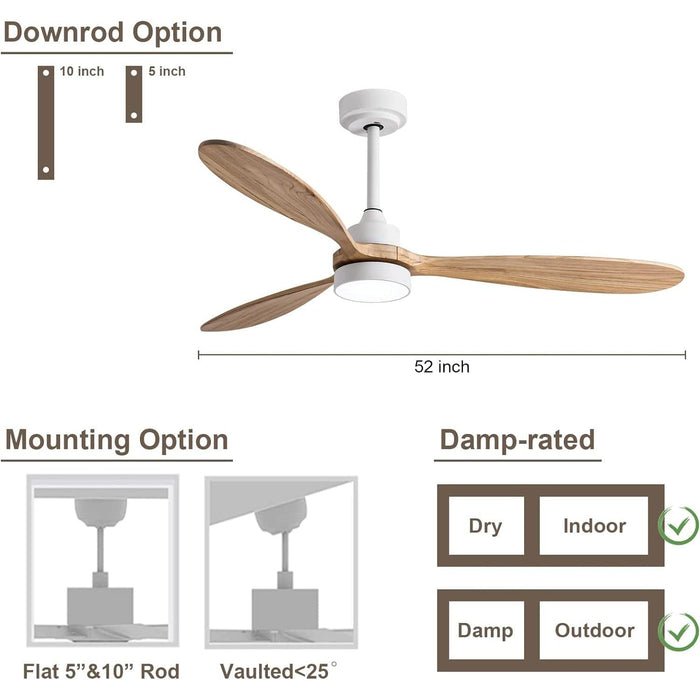 52 in. Wood Ceiling Fan with Light Remote Control, Indoor Outdoor Ceiling Fans with Light, Low Profile Ceiling Fan Light -3-ErisView