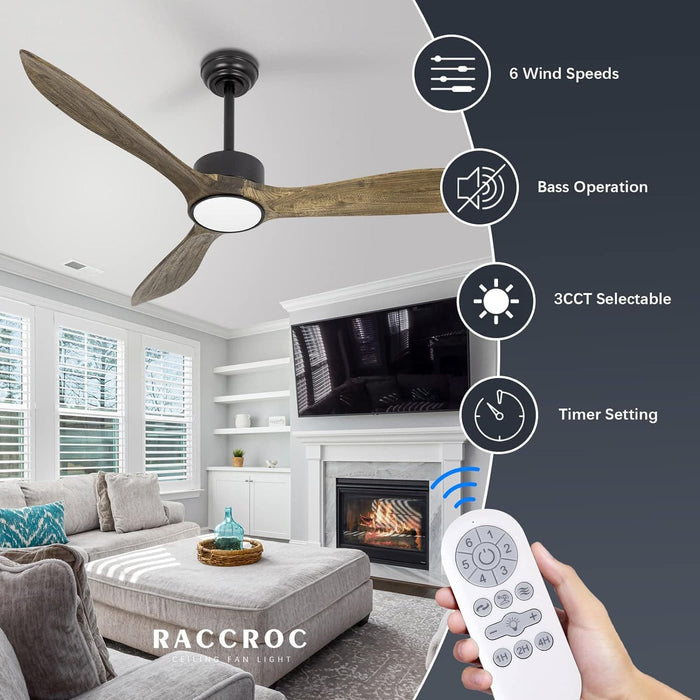52 in. Wood Ceiling Fan with Light and Remote, 3 Blade Reversible DC Ceiling Fan, Outdoor Ceiling Fan for Patio, Indoor Farmhouse Ceiling Fan for Bedroom-2-ErisView