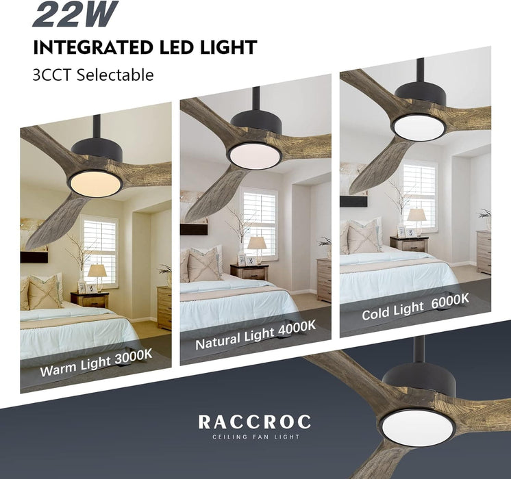 52 in. Wood Ceiling Fan with Light and Remote, 3 Blade Reversible DC Ceiling Fan, Outdoor Ceiling Fan for Patio, Indoor Farmhouse Ceiling Fan for Bedroom-3-ErisView