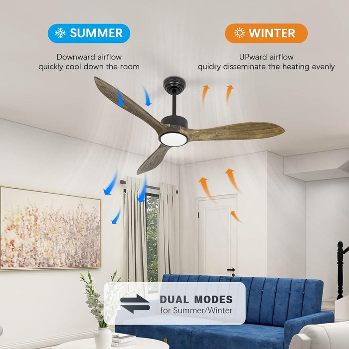 52 in. Wood Ceiling Fan with Light and Remote, 3 Blade Reversible DC Ceiling Fan, Outdoor Ceiling Fan for Patio, Indoor Farmhouse Ceiling Fan for Bedroom-5-ErisView