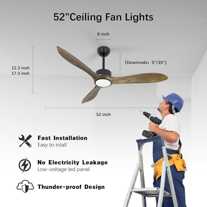 52 in. Wood Ceiling Fan with Light and Remote, 3 Blade Reversible DC Ceiling Fan, Outdoor Ceiling Fan for Patio, Indoor Farmhouse Ceiling Fan for Bedroom-7-ErisView