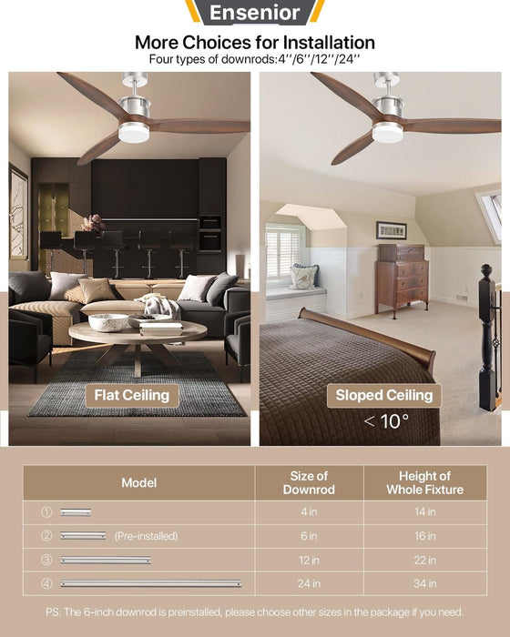 52 in. Wood Ceiling Fan with Light and Remote Control, Modern Silent Reversible Ceiling Fan for Bedroom Living Room-10-ErisView