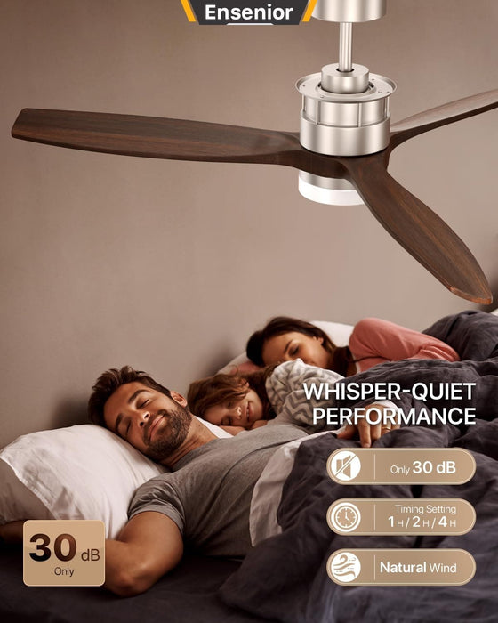 52 in. Wood Ceiling Fan with Light and Remote Control, Modern Silent Reversible Ceiling Fan for Bedroom Living Room-11-ErisView
