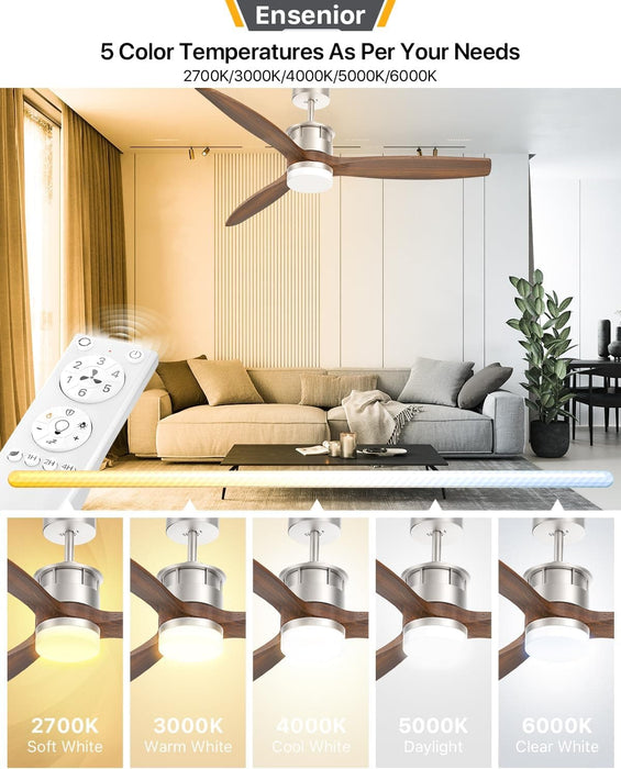 52 in. Wood Ceiling Fan with Light and Remote Control, Modern Silent Reversible Ceiling Fan for Bedroom Living Room-13-ErisView