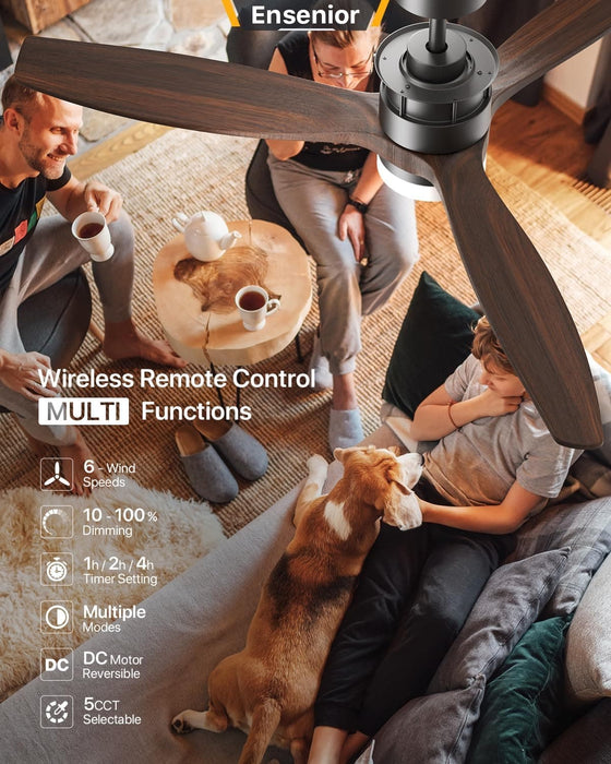 52 in. Wood Ceiling Fan with Light and Remote Control, Modern Silent Reversible Ceiling Fan for Bedroom Living Room-2-ErisView