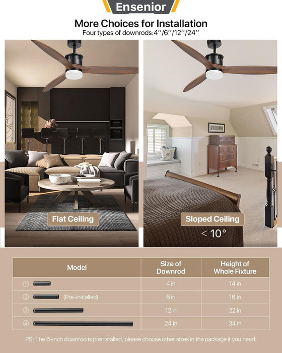 52 in. Wood Ceiling Fan with Light and Remote Control, Modern Silent Reversible Ceiling Fan for Bedroom Living Room-3-ErisView