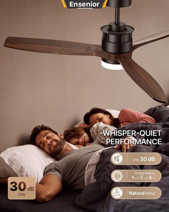 52 in. Wood Ceiling Fan with Light and Remote Control, Modern Silent Reversible Ceiling Fan for Bedroom Living Room-4-ErisView