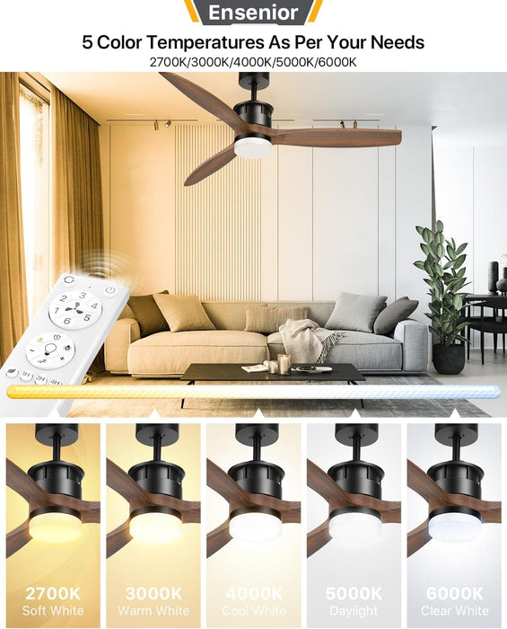 52 in. Wood Ceiling Fan with Light and Remote Control, Modern Silent Reversible Ceiling Fan for Bedroom Living Room-6-ErisView