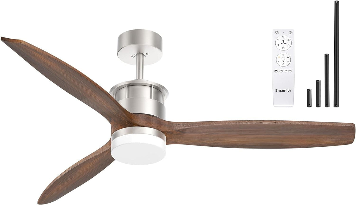 52 in. Wood Ceiling Fan with Light and Remote Control, Modern Silent Reversible Ceiling Fan for Bedroom Living Room-8-ErisView