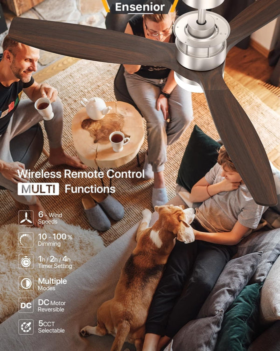 52 in. Wood Ceiling Fan with Light and Remote Control, Modern Silent Reversible Ceiling Fan for Bedroom Living Room-9-ErisView