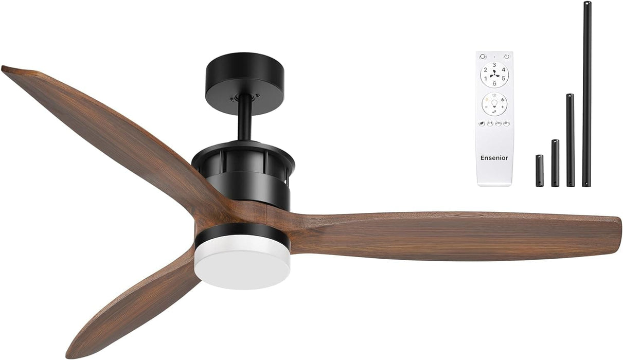 52 in. Wood Ceiling Fan with Light and Remote Control, Modern Silent Reversible Ceiling Fan for Bedroom Living Room-1-ErisView