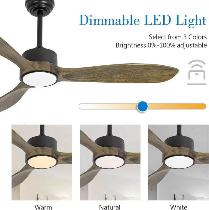 52 in. Wood Ceiling Fan with Light and Remote,Beautiful Ceiling Fans,, LED Dimmable Wood Blade Ceiling Fan-3-ErisView